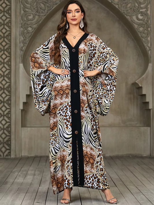 Wild Mix Safari Kaftan – Zebra & Leopard Print, Silky Soft, One Size