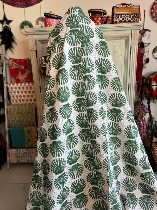 Green Tide – Handmade Kantha Quilt | 100% Cotton | Collector’s Edition