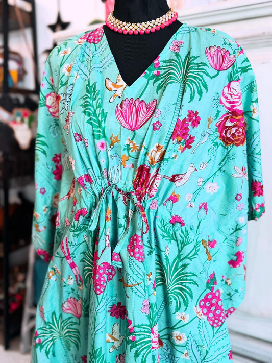 Handblock Cotton Kaftan-Garden