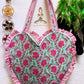 Heart Quilted Tote- Blue - Zipper - Pocket