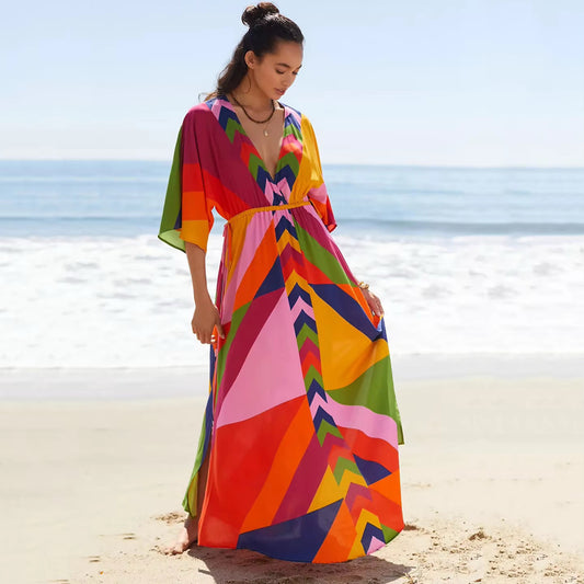 Prism Kaftan Dress – Colorful Geometric Boho Maxi Dress