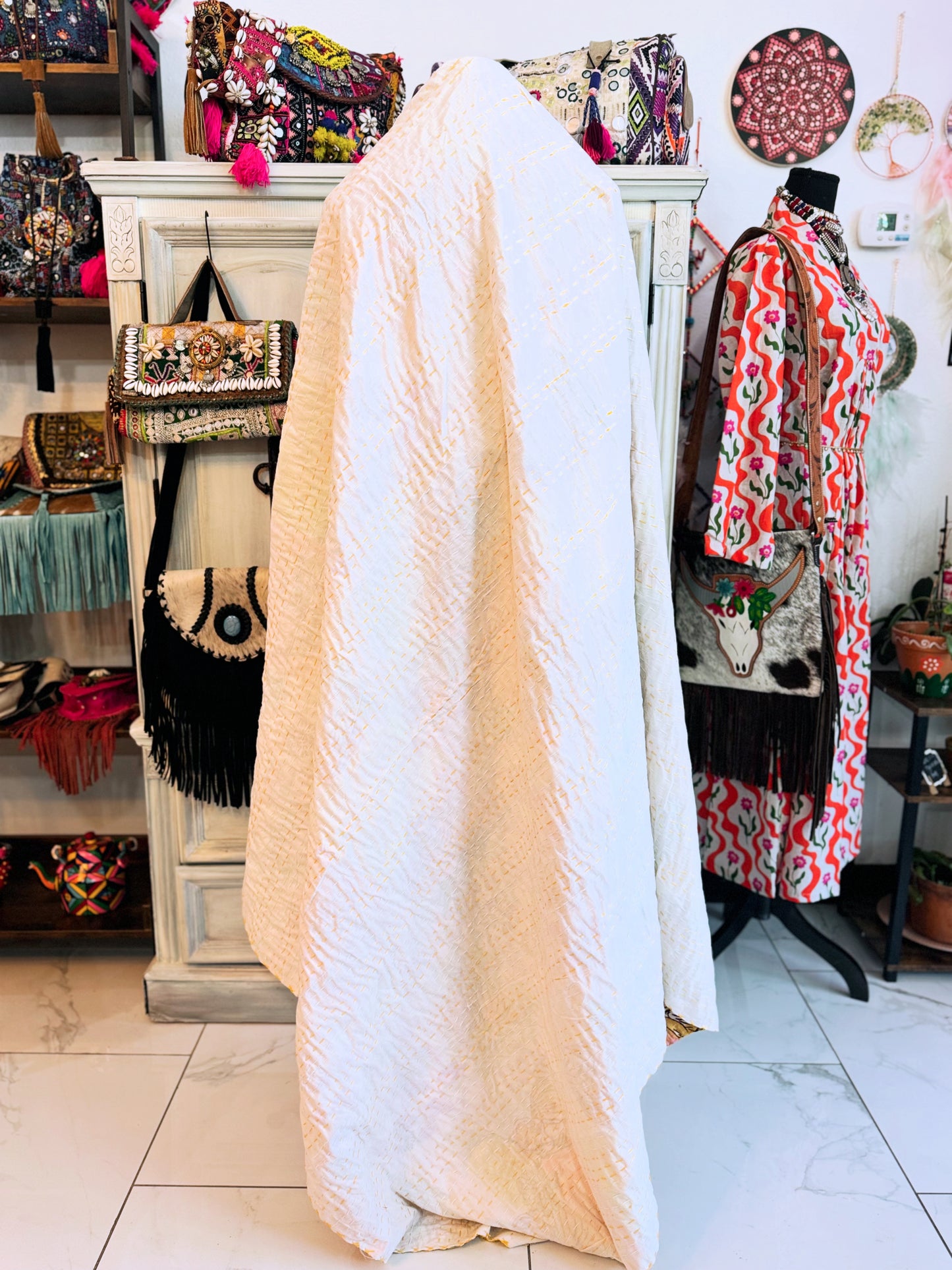 Tiger Print Kantha Quilt | Cotton Lightweight Blanket | Throw/Twin Size