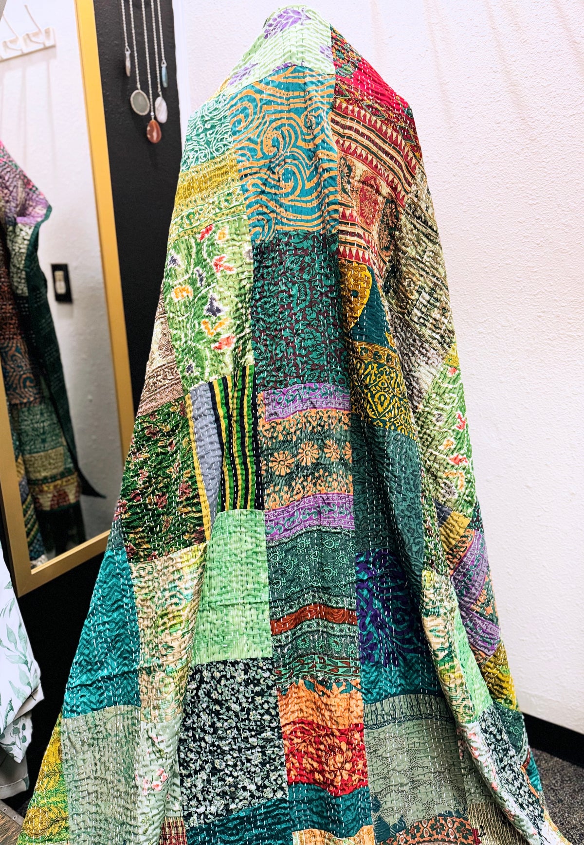 Silk Patchwork Kantha - Green-Queen/ King