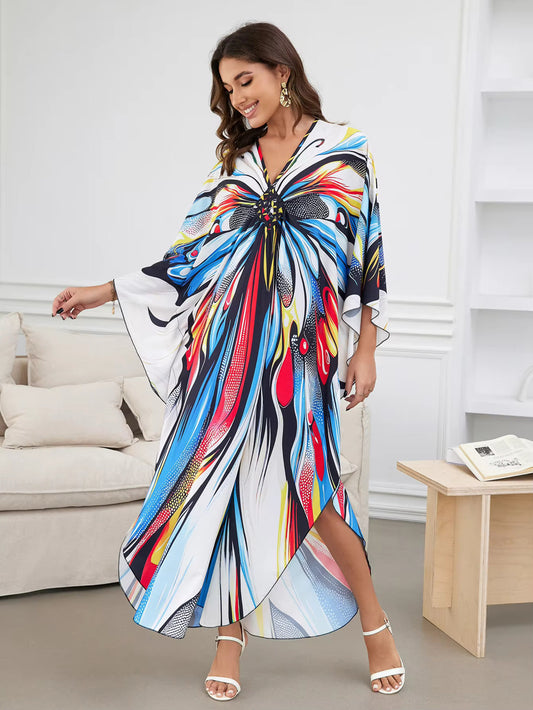 Butterfly Bloom Luxe Kaftan – Free Size, Artistic Butterfly Print