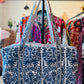Handmade Quilted Weekender Bag – Travel Duffel - Blue Botanicals