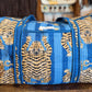 Handmade Quilted Weekender Bag – Tiger Print Travel Duffel – Blue