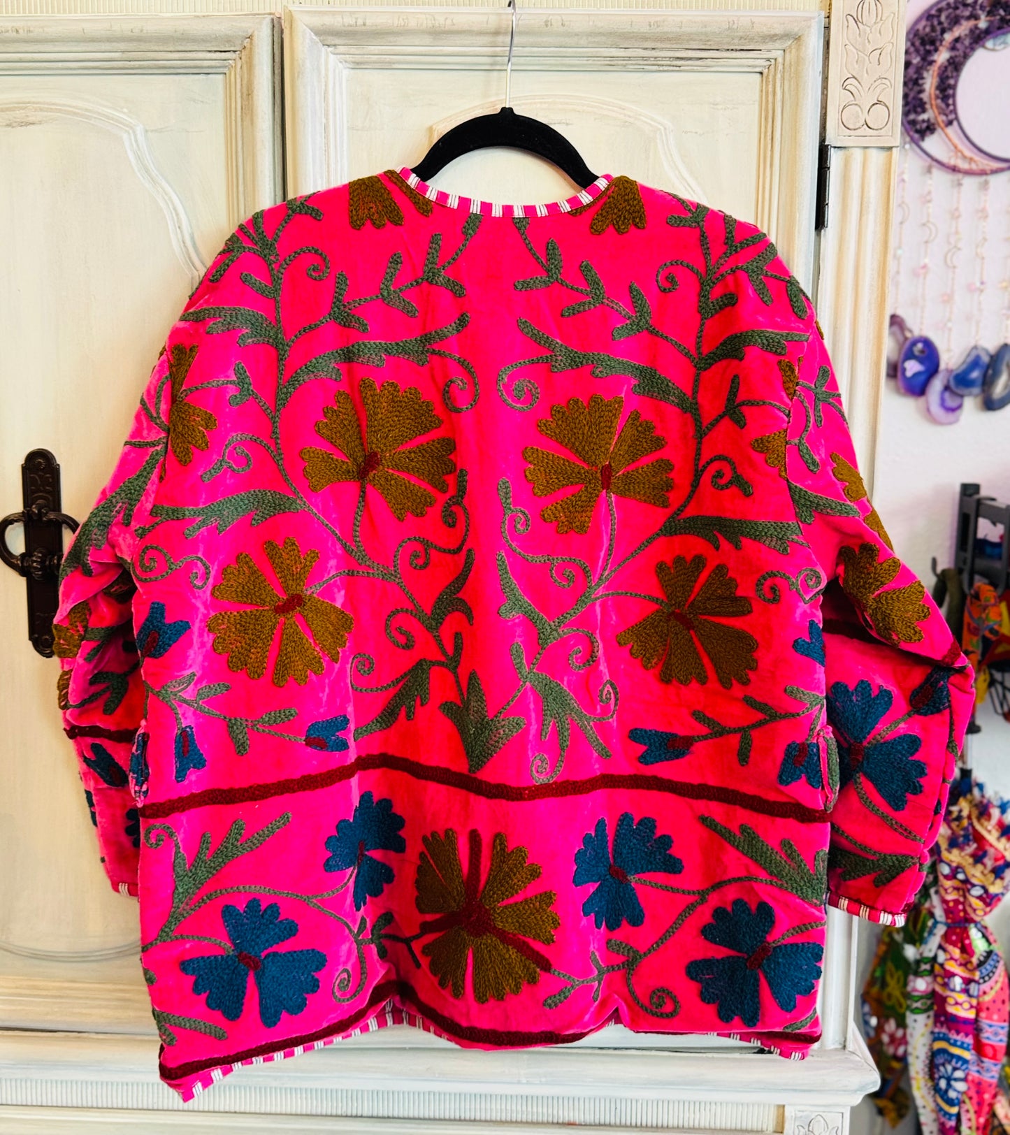 Velvet Embroidered Jacket - Hot Pink