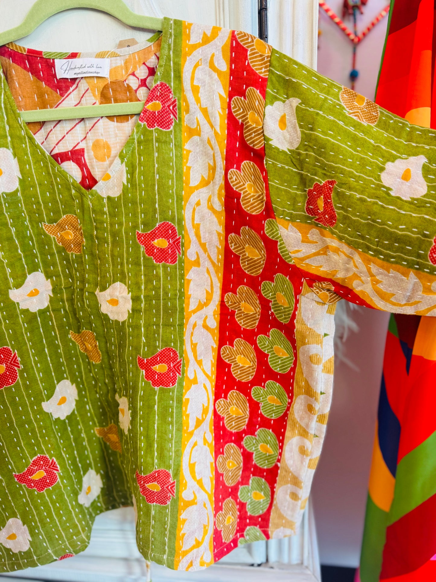 Coral Garden Butterfly 2-Way Top – Handmade | 100% Cotton Boho Blouse