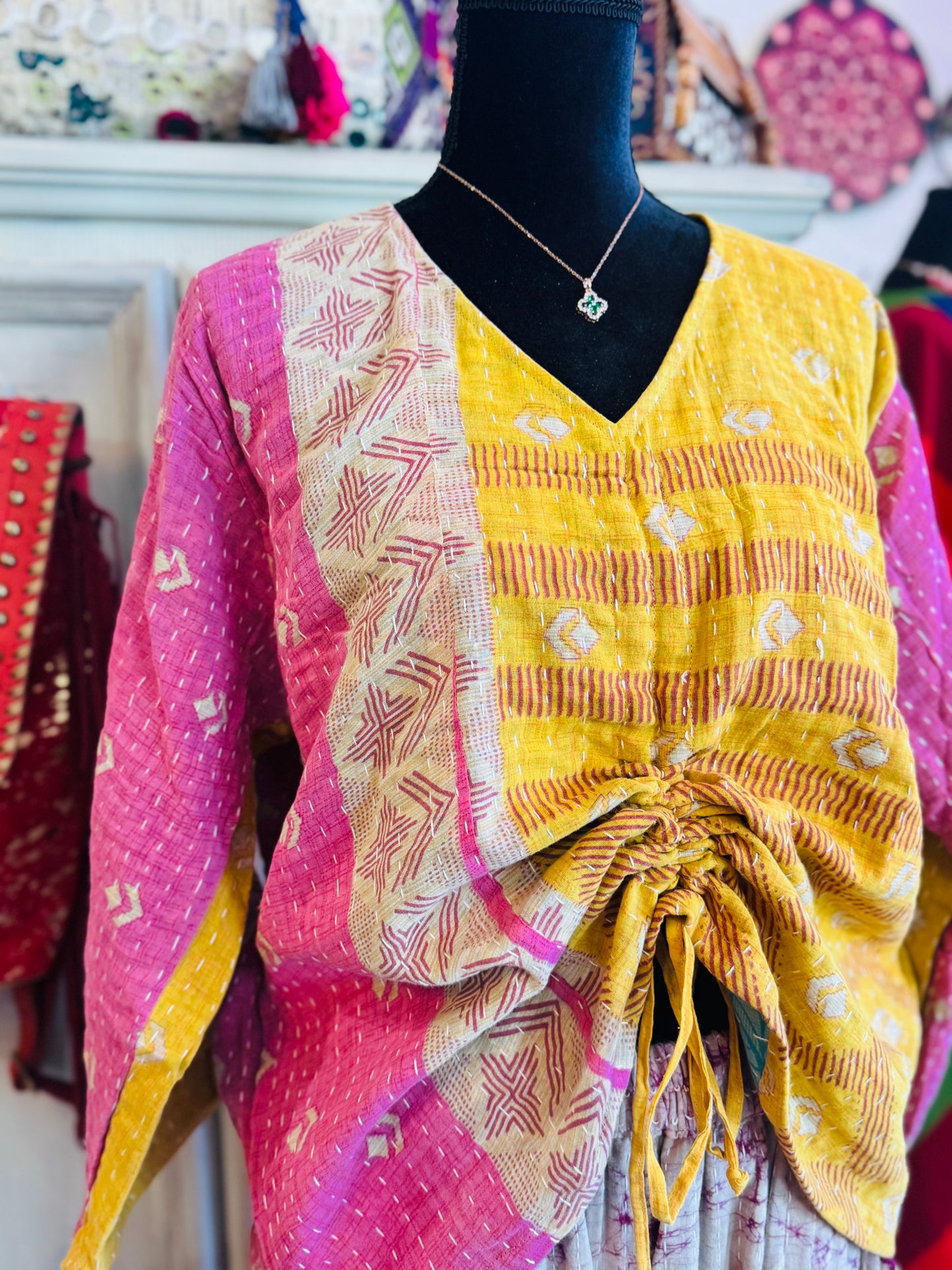 Golden Lotus Haze Butterfly 2-Way Top – Handmade | 100% Cotton Boho Blouse