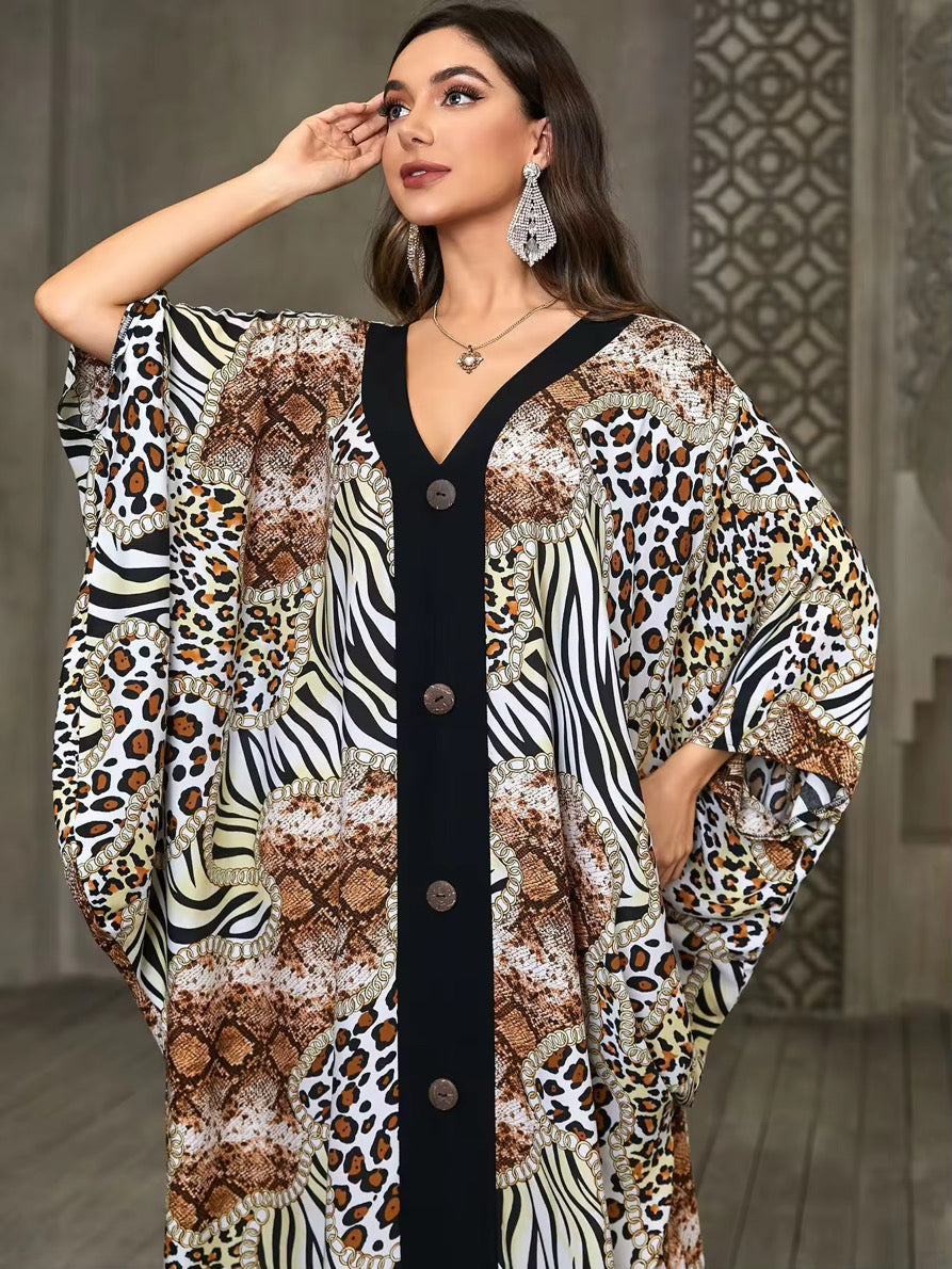 Wild Mix Safari Kaftan – Zebra & Leopard Print, Silky Soft, One Size