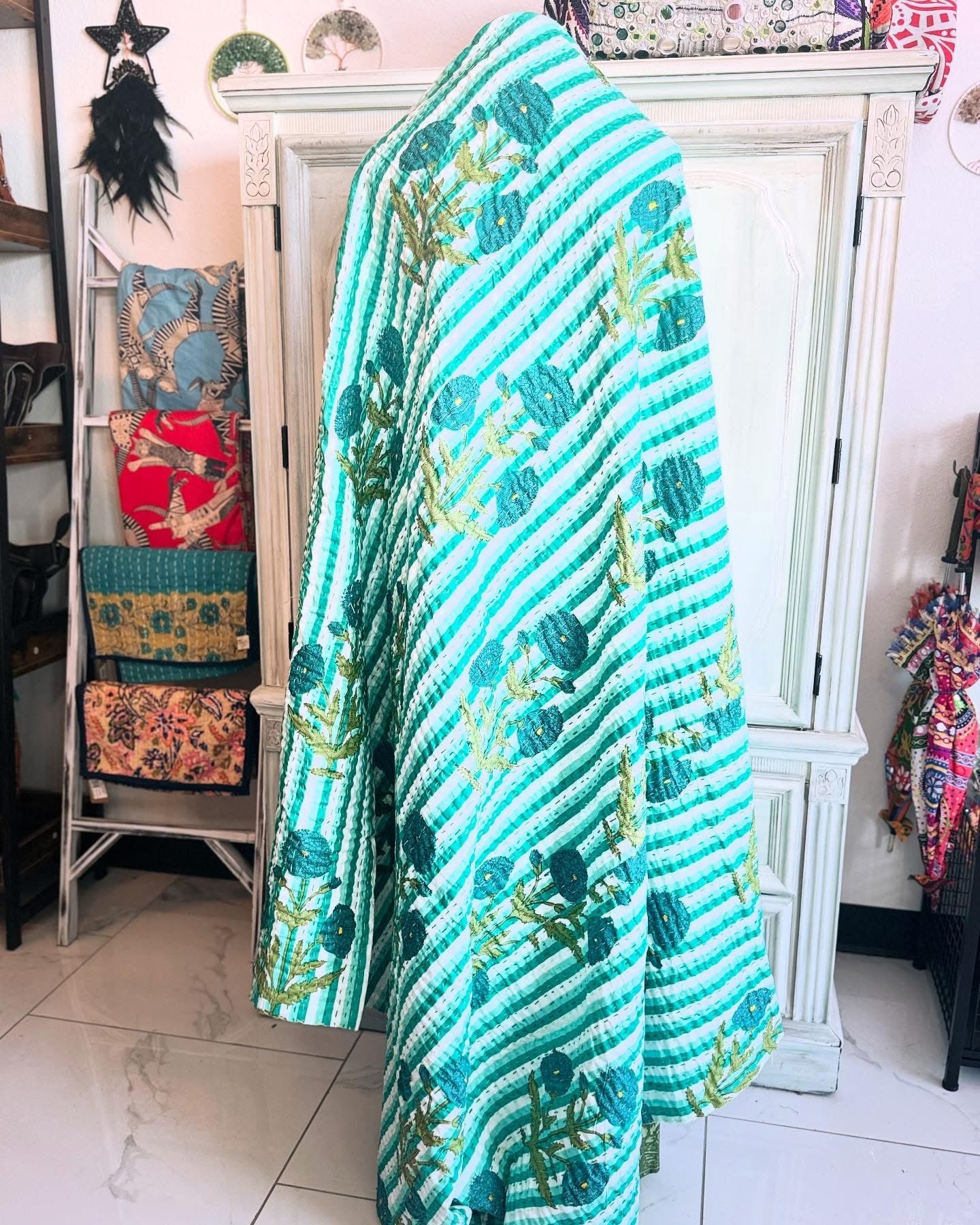Flowers- Teal Kantha - Full