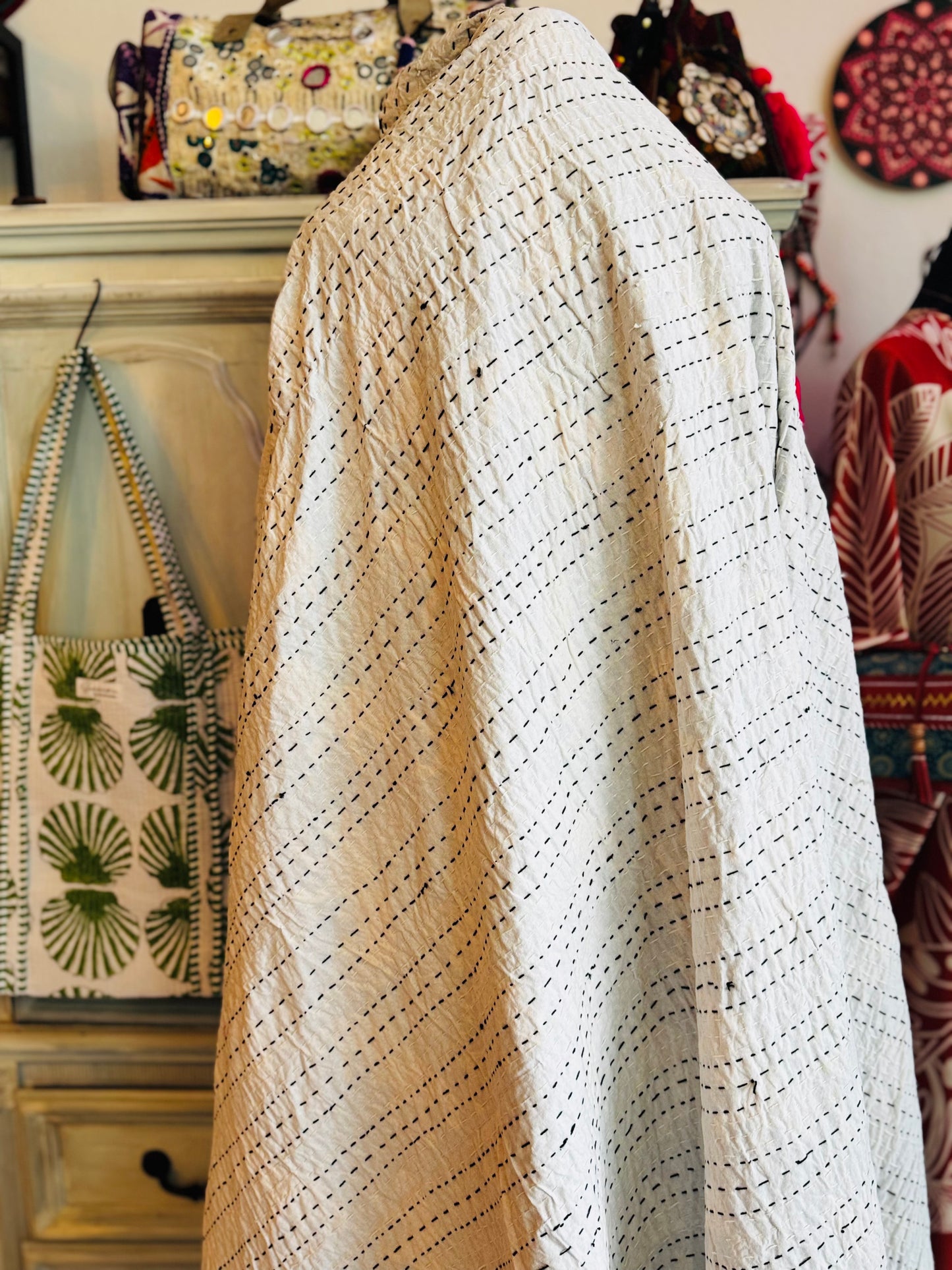 Wild Savannah – Black Leopard Handblock Printed Kantha Quilt | 100% Cotton | Handmade