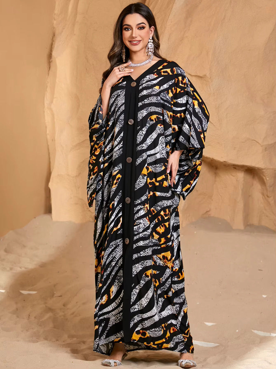 Desert Mirage Boho Kaftan – Free Size, Mixed Fabric