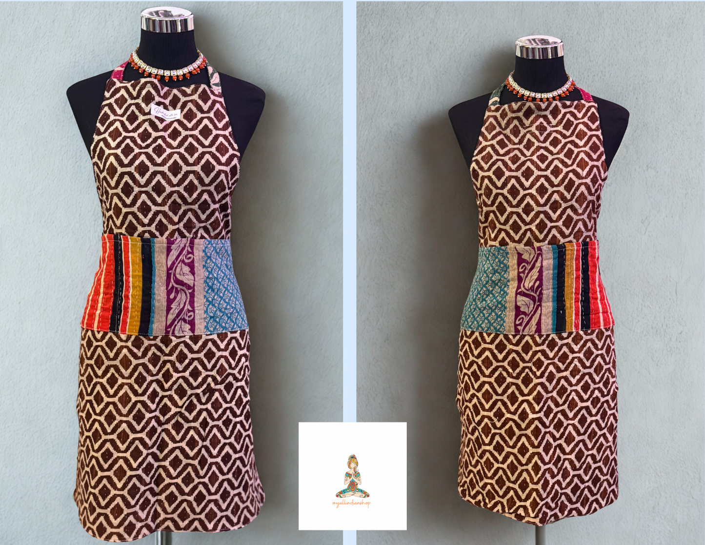 Rust & River Cotton Kantha Apron | Handmade | Reversible | 6 Pockets