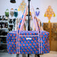 Blue Floral Quilted Duffel Bag – Handmade Block Print Weekender Cotton Travel Bag