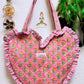 Heart Quilted Tote- Orange Flowers - Zipper - Pocket