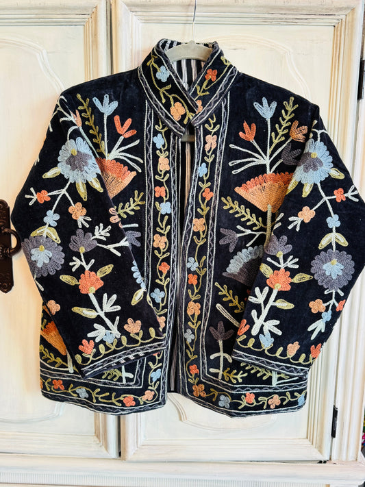 Velvet Embroidered Jackets - Black