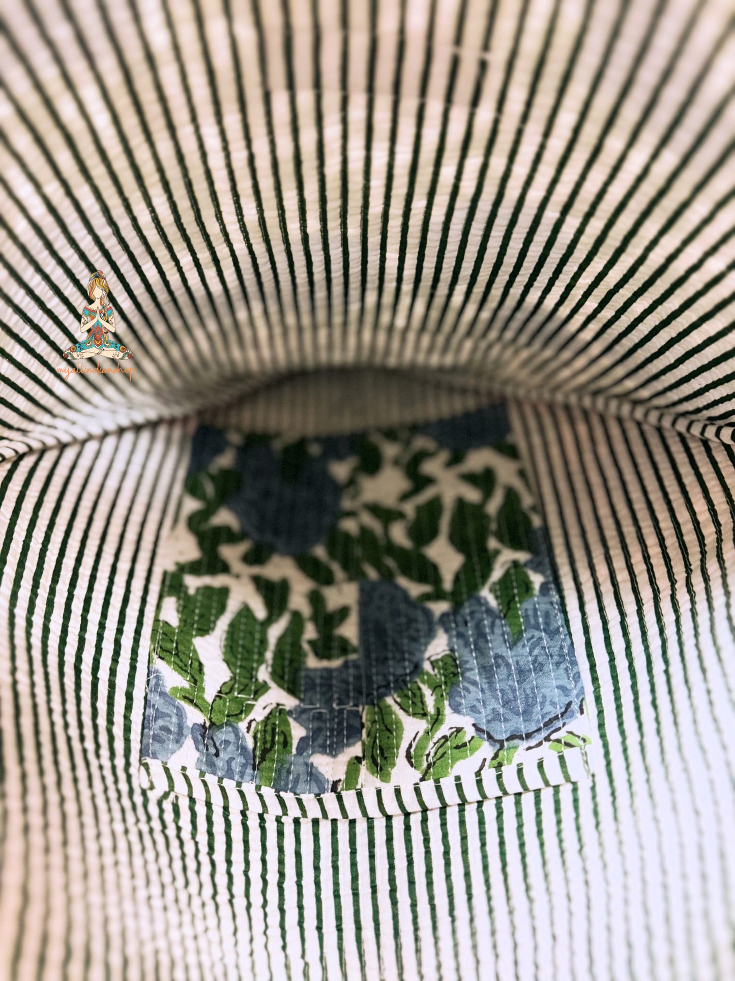 Heart Quilted Tote- Blue Flowers - Zipper - Pocket