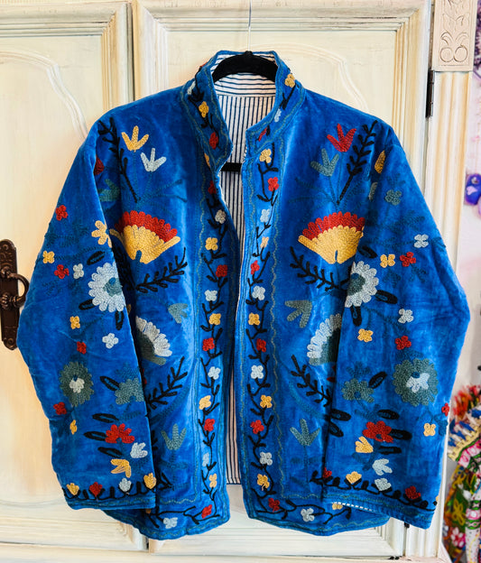 Velvet Embroidered Jackets - Blue