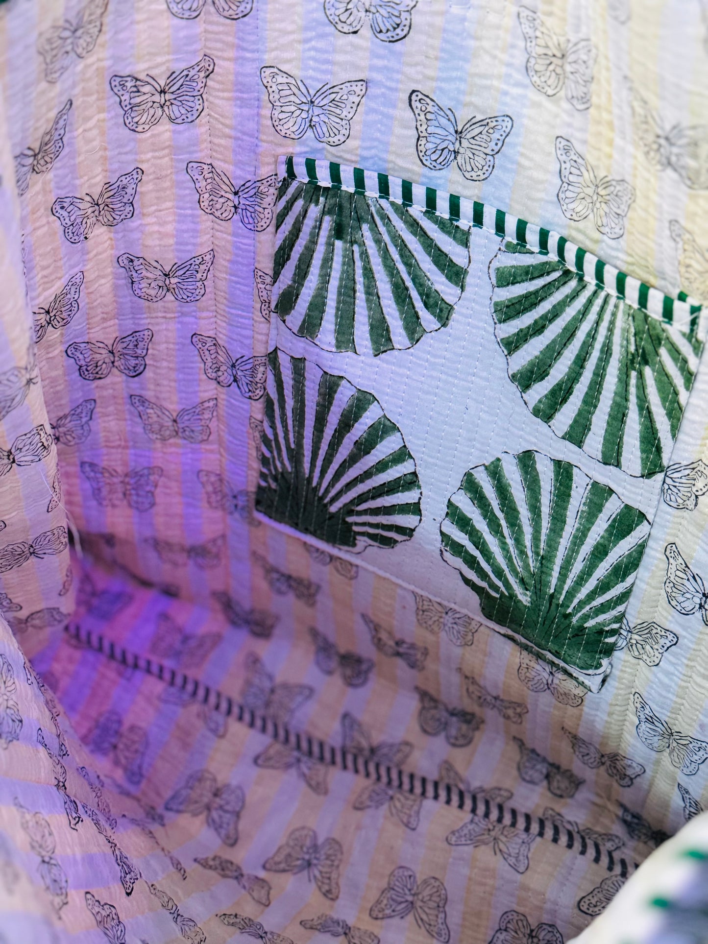 Green Shell Breeze Tote – Handmade Quilted Cotton Bag | Boho Everyday Tote