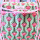 Handmade Quilted Weekender Bag – Pink Floral Block Print – Green