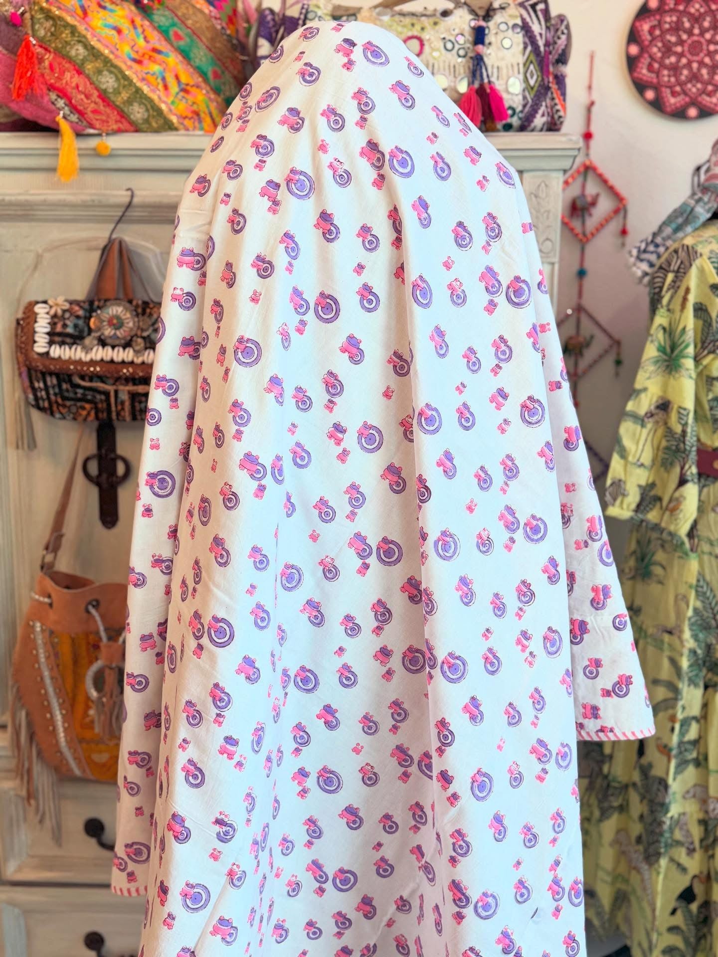 Reversible Cotton Dohar – Elephants & Toads | Handmade Toddler Blanket