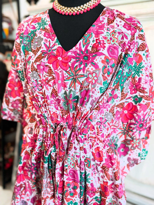 Handblock Cotton Kaftan-Flowers