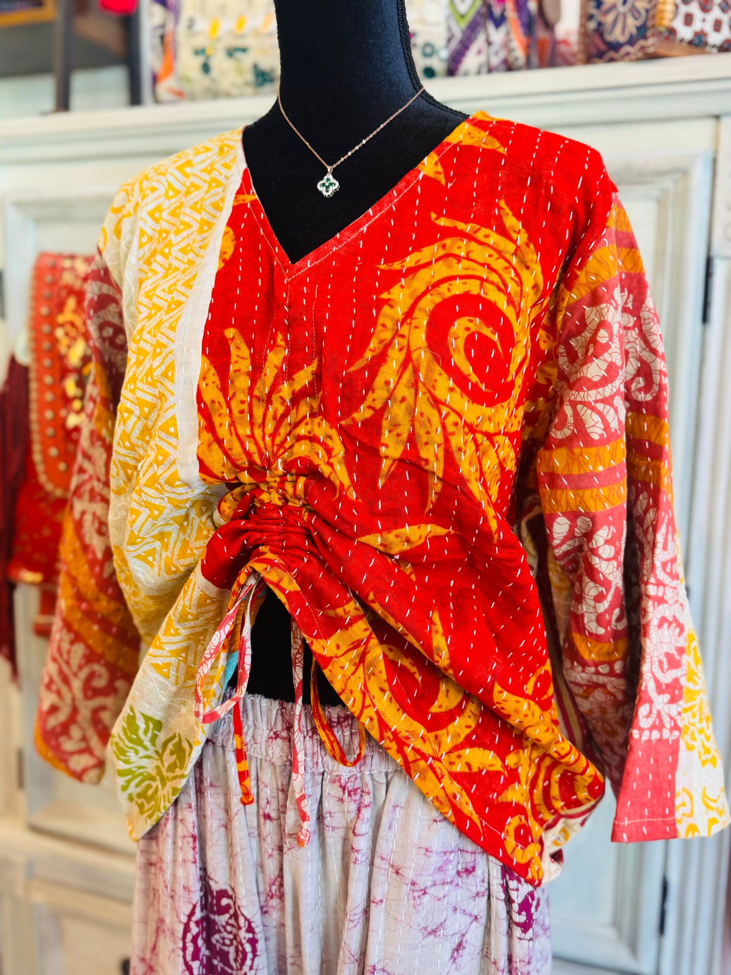 Marigold Ember Butterfly 2-Way Top – Handmade | 100% Cotton Boho Blouse