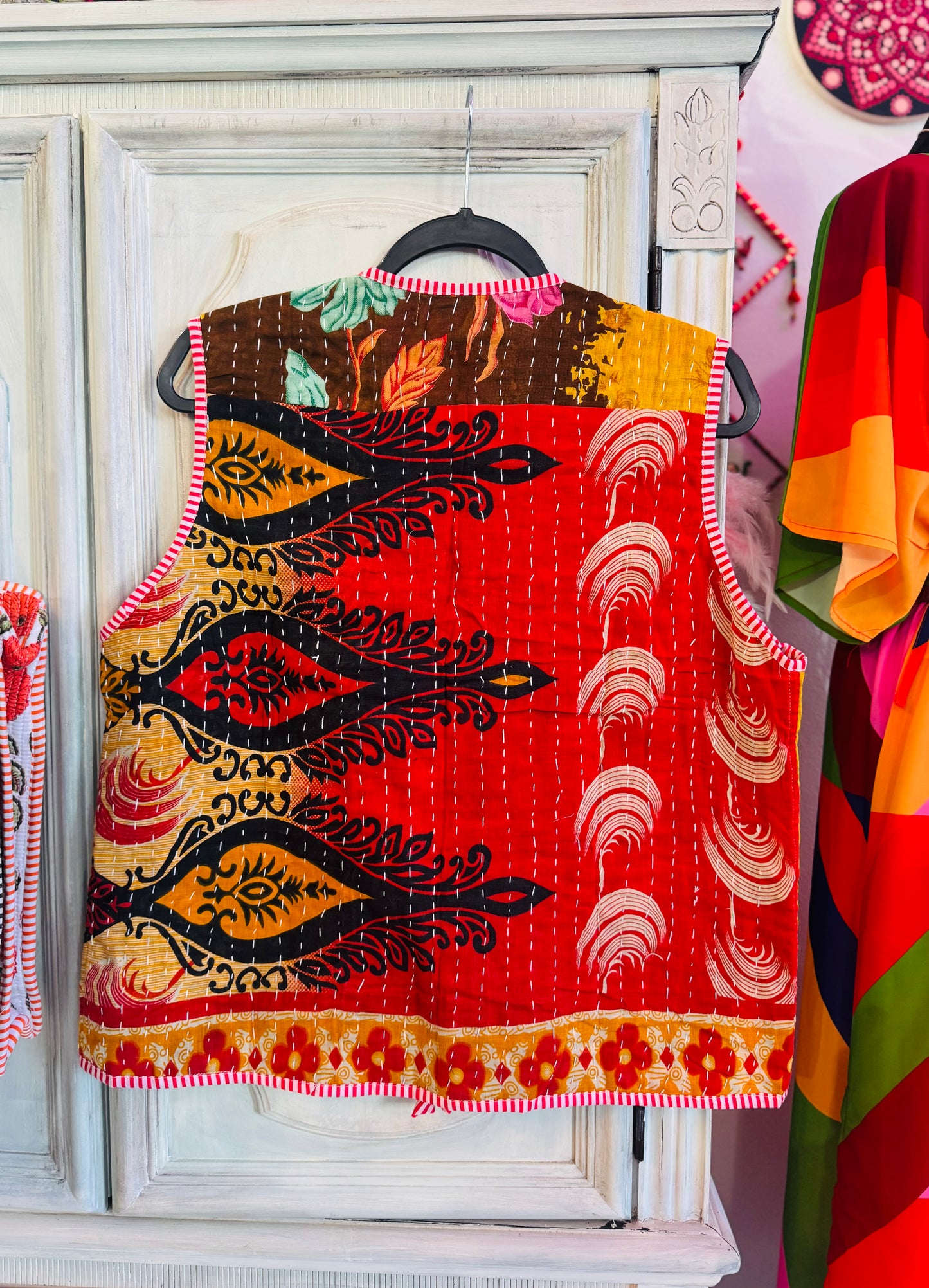 Handmade Reversible Kantha Vest – Garden | 100% Cotton Jacket