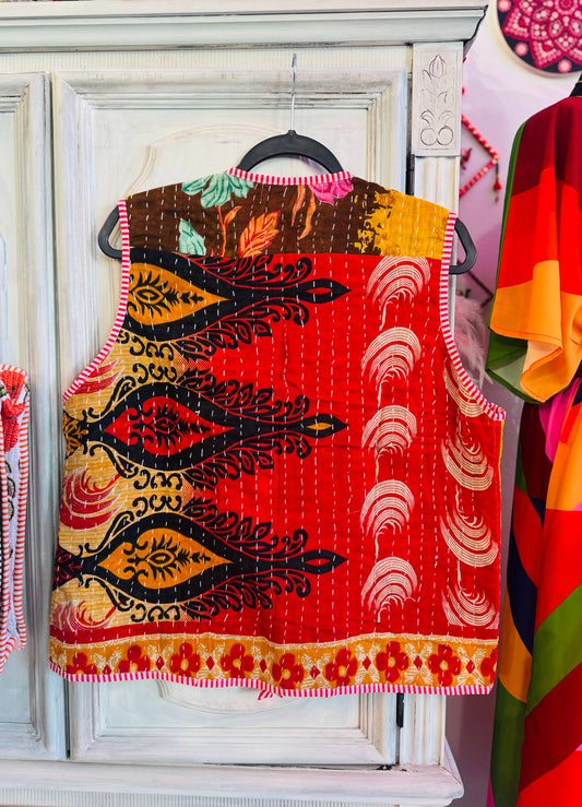 Handmade Reversible Kantha Vest – Garden | 100% Cotton Jacket