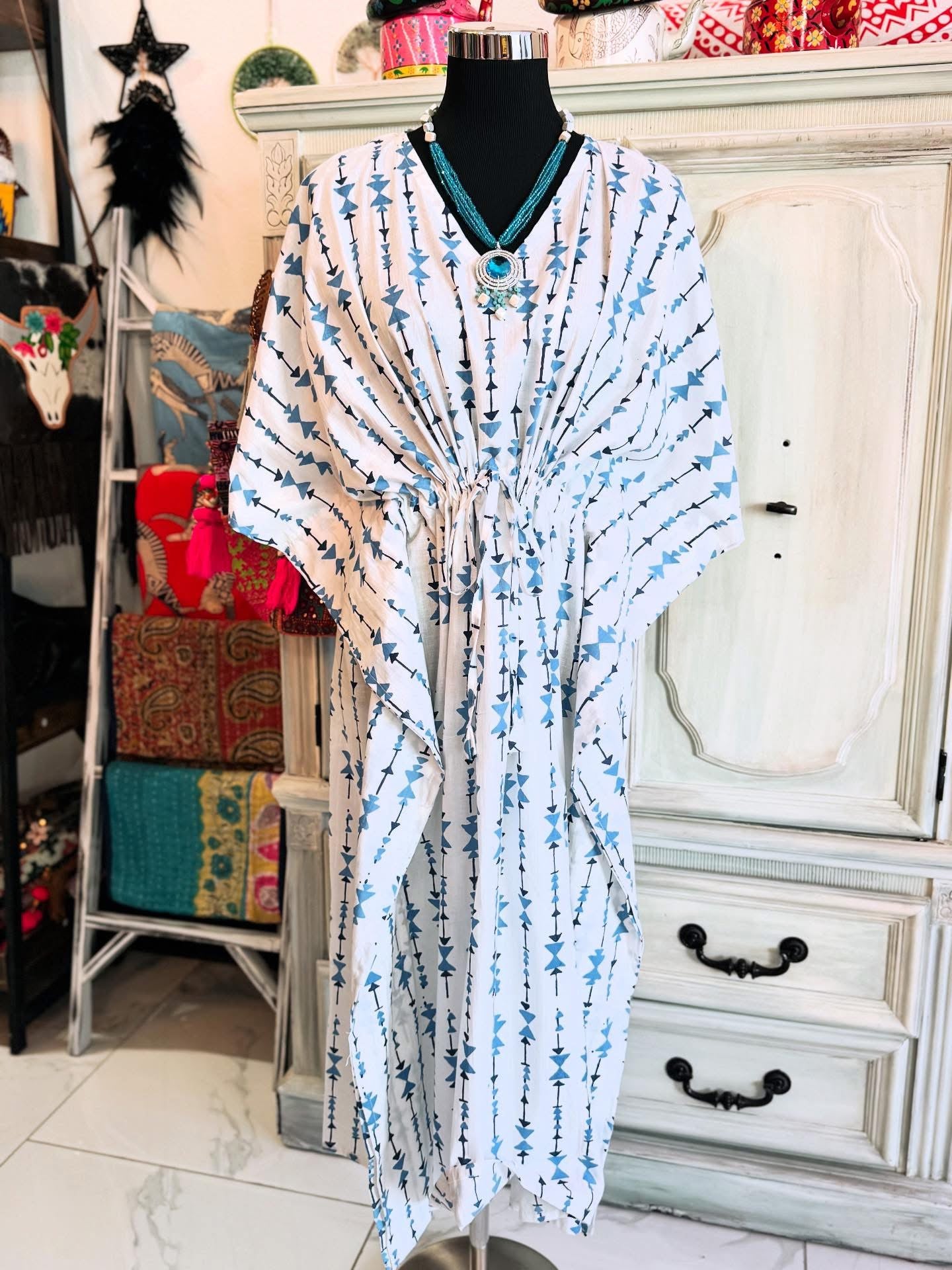 Handblock Cotton Kaftan-Nomad Lines