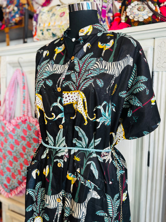 Midnight Jungle | Handmade Hand Block Printed Cotton Dress