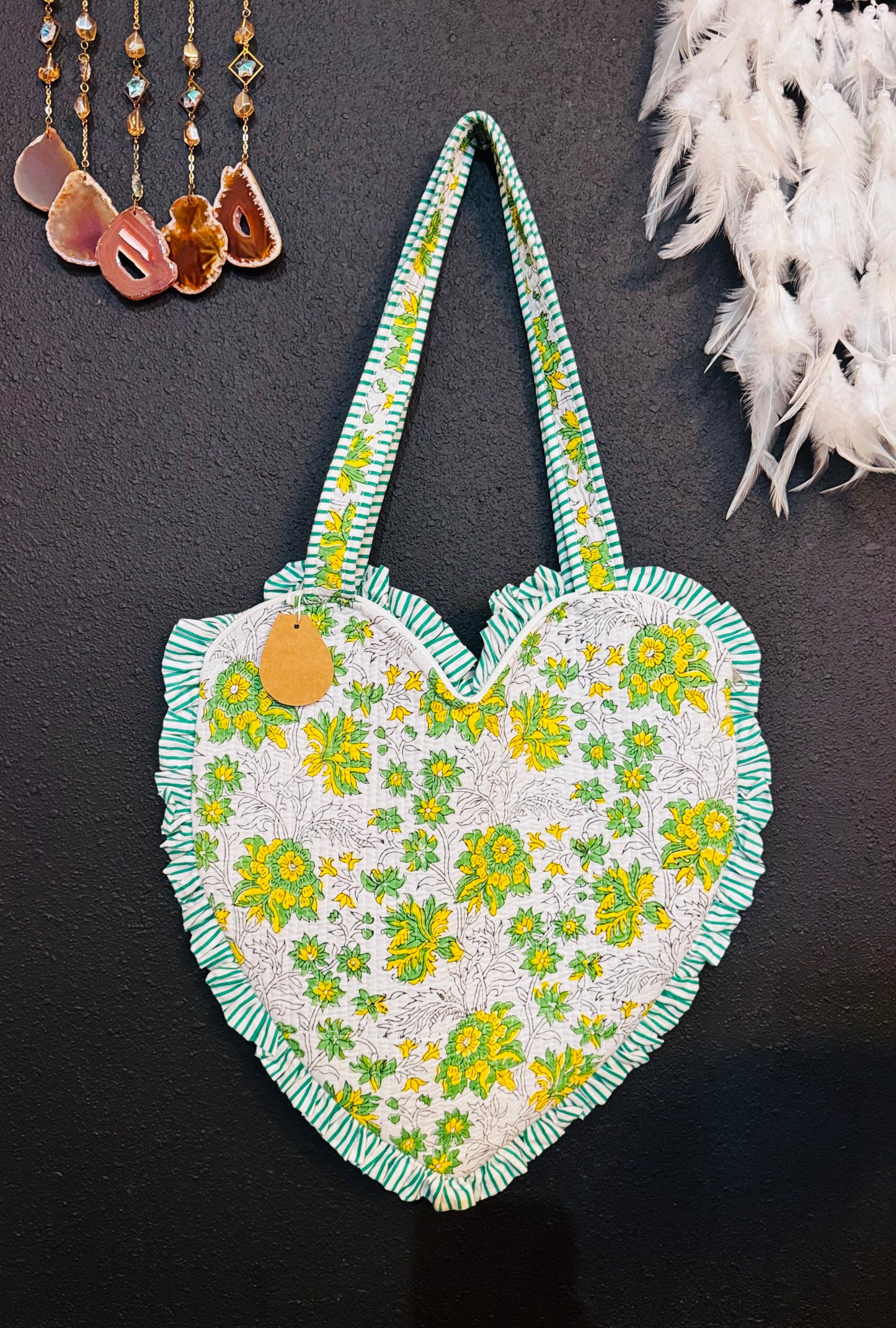 Heart-Shaped Quilted Tote Bag | Hand Block-Printed 100% Cotton | Handmade Zipper Tote
