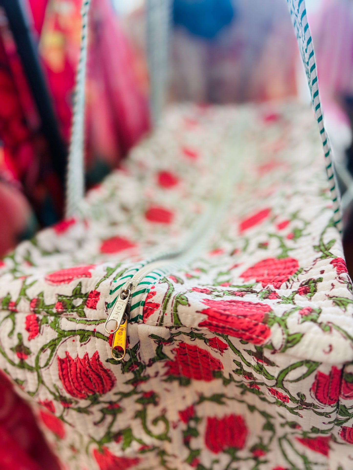 Rosette Bloom Weekender – Handmade Kantha Quilted Duffle | Floral Boho Travel Bag