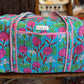 Handmade Quilted Weekender Bag – Blue Floral Print Travel Duffel