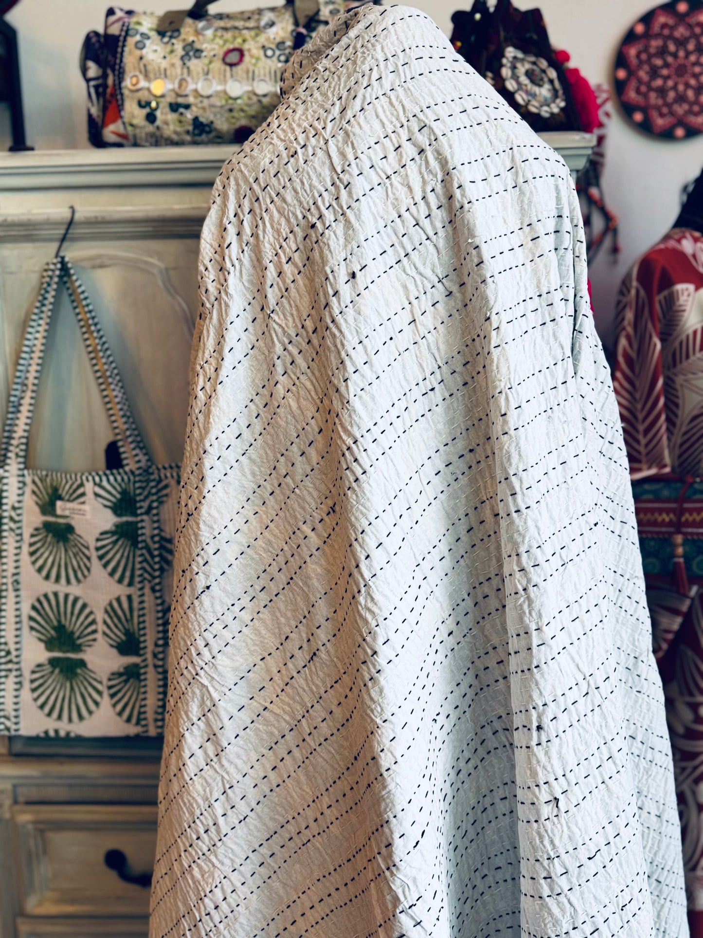 Wild Savannah – Black Leopard Handblock Printed Kantha Quilt | 100% Cotton | Handmade