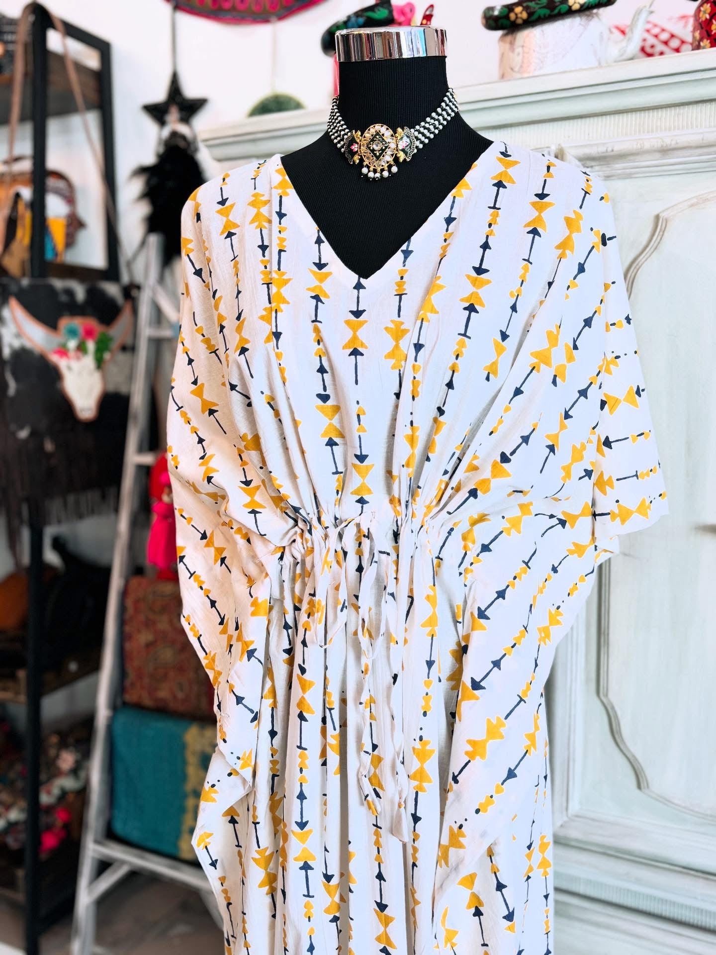 Handblock Cotton Kaftan-Nomad Lines