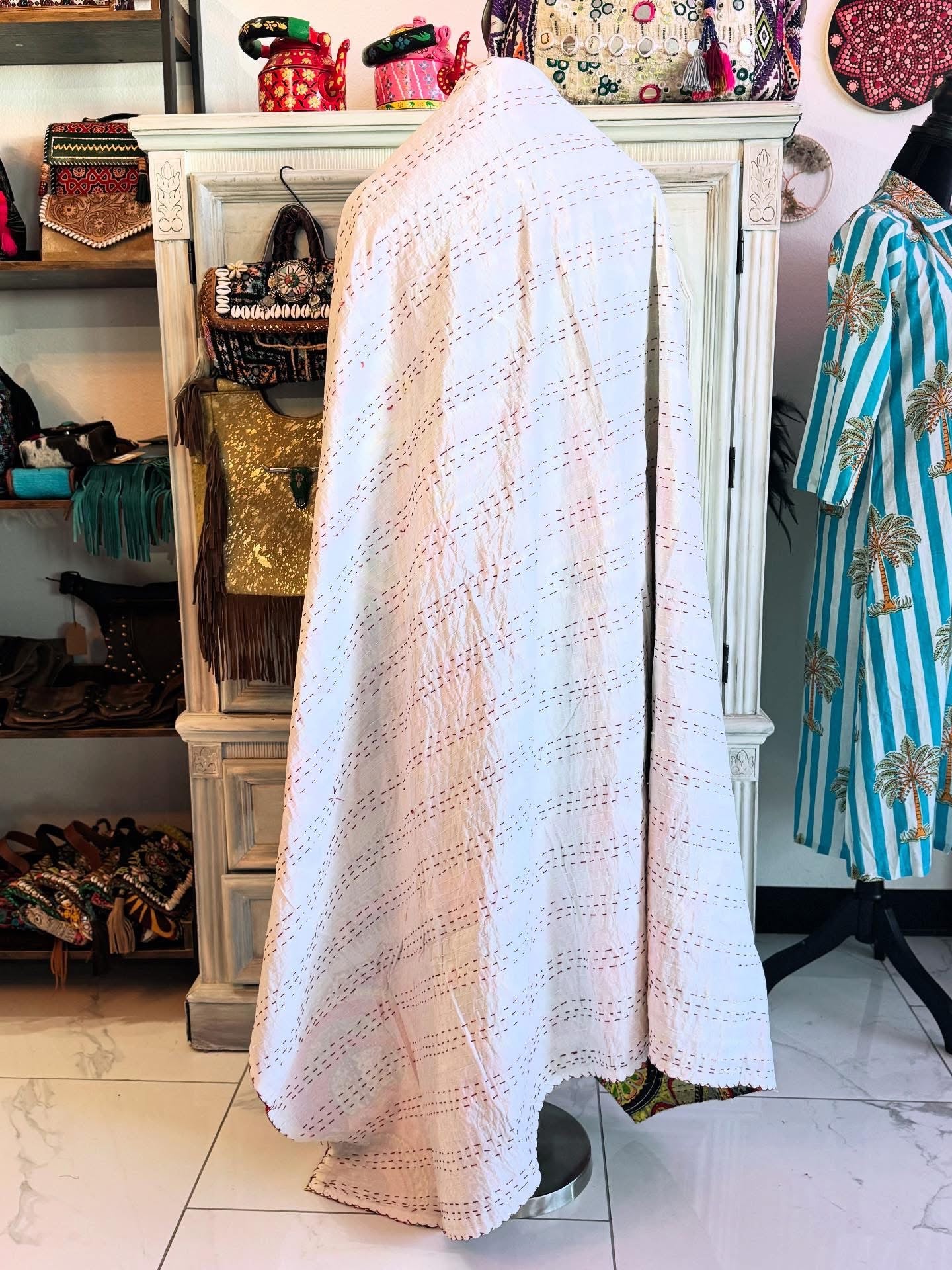 Mini Boho Mosaic – Handblock Printed Kantha Quilt | Cotton | Handmade