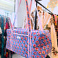 Blue Floral Quilted Duffel Bag – Handmade Block Print Weekender Cotton Travel Bag