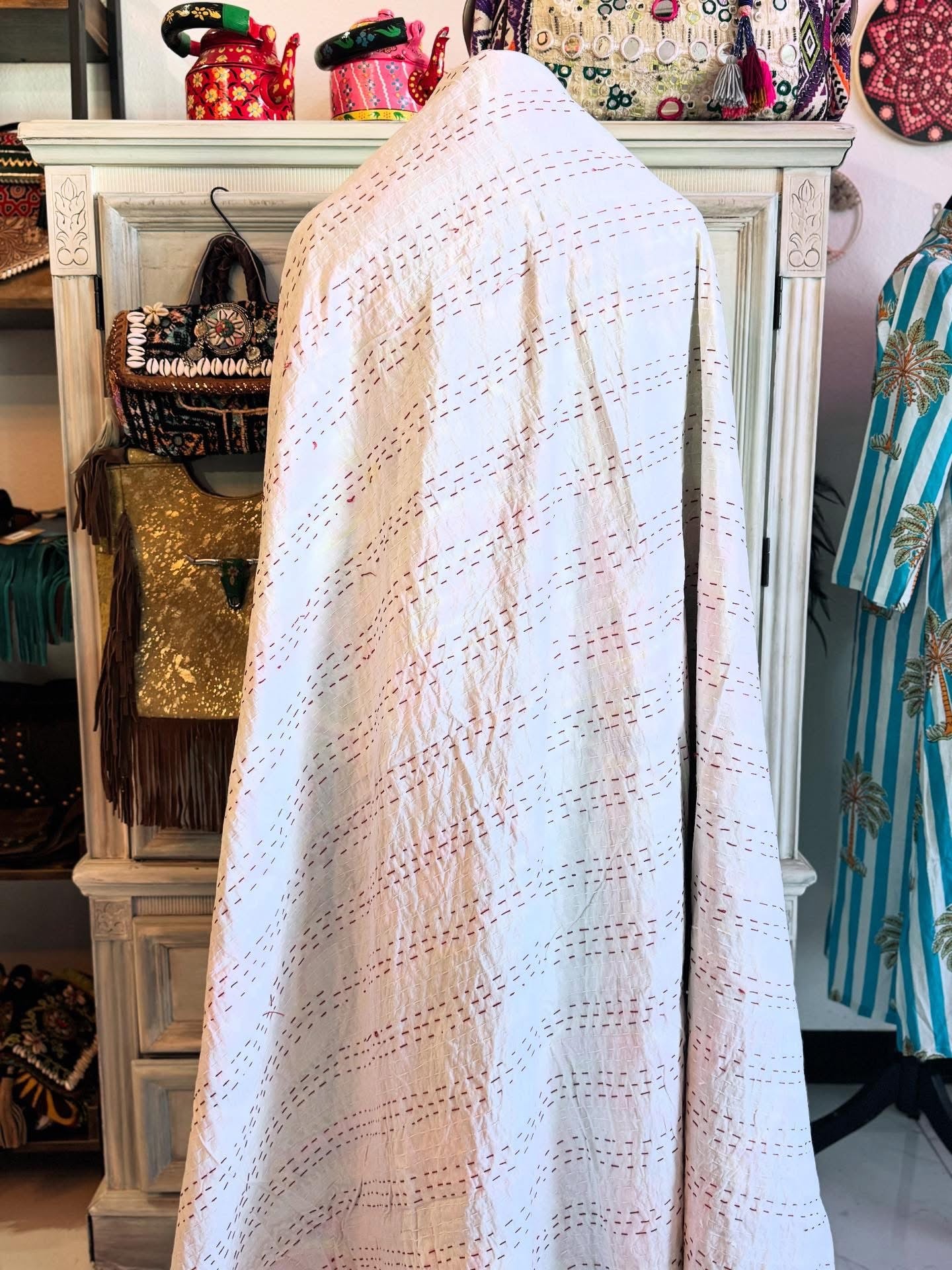 Mini Boho Mosaic – Handblock Printed Kantha Quilt | Cotton | Handmade