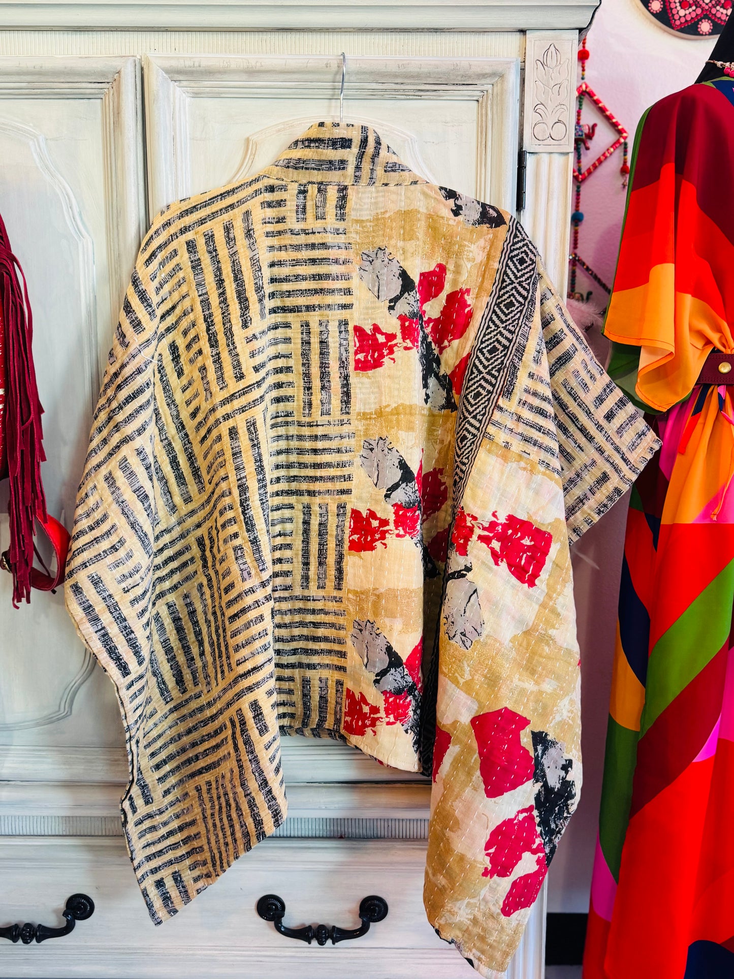 Handmade Kantha Poncho – Earth Rhythm | Unisex | 100% Cotton Boho Top