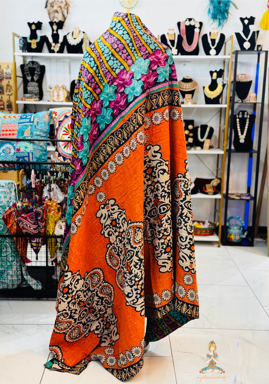 Pebbles and Paisleys Saree Kantha Quilt – Twin Size - Throw Blanket