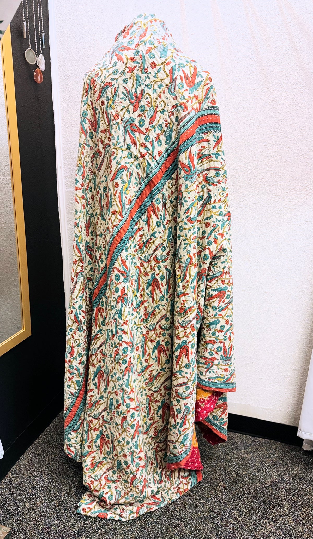 Birds Saree Kantha Quilt – Twin Size - Throw Blanket