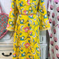 Golden Marigold Hand Block Print Cotton Maxi Dress – Women’s Long Sleeve Dress with Pockets