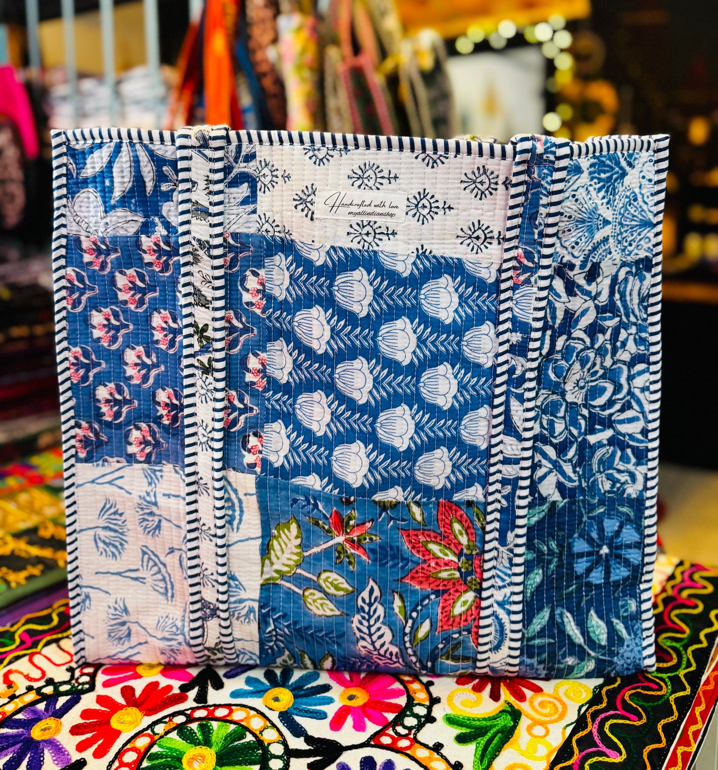 Handmade Garden Mosaic Tote – Quilted Cotton Patchwork Bag