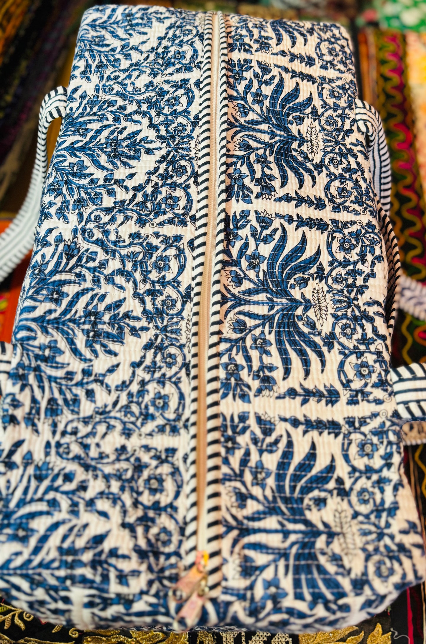 Handmade Quilted Weekender Bag – Travel Duffel - Blue Botanicals