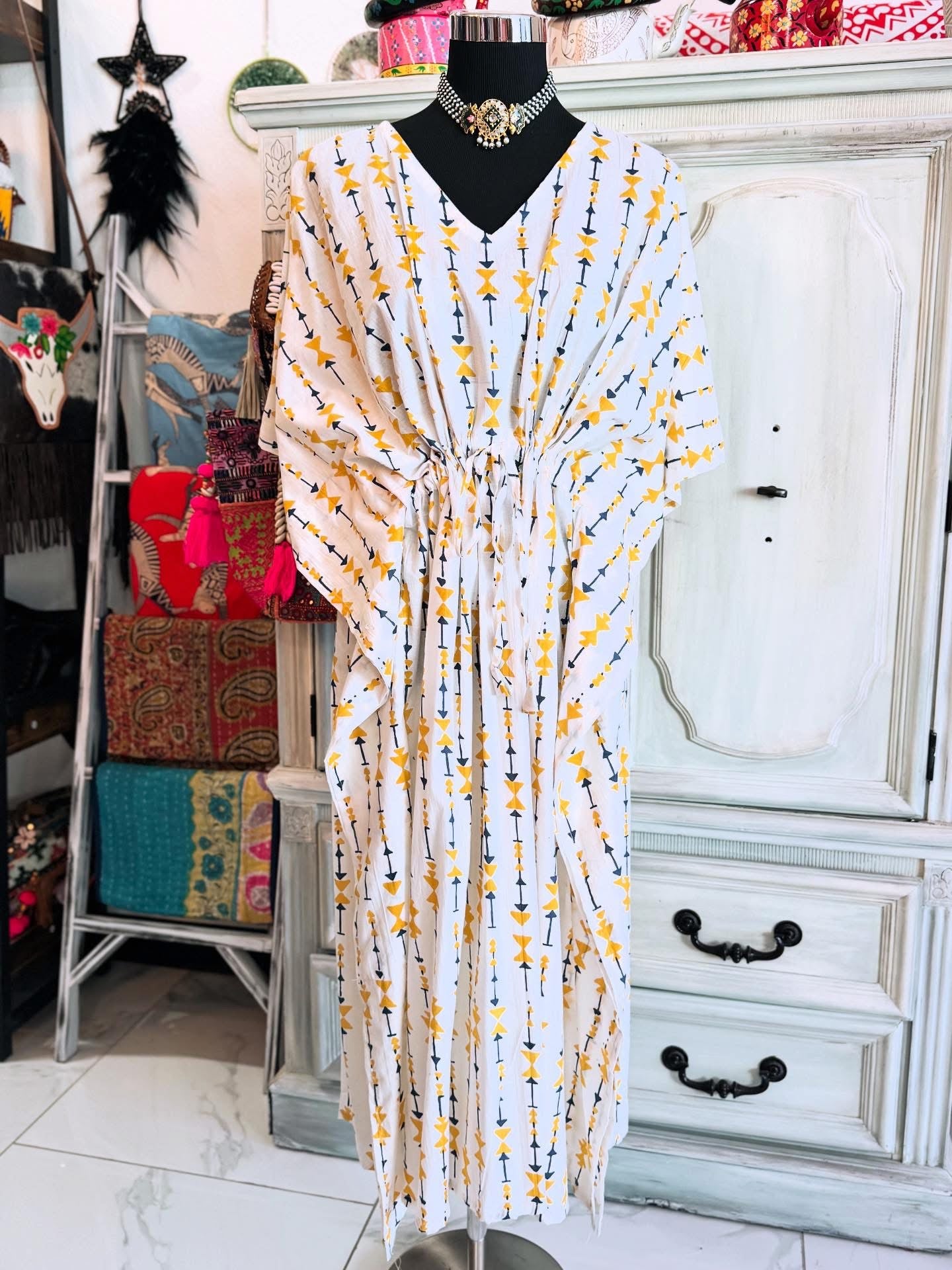 Handblock Cotton Kaftan-Nomad Lines
