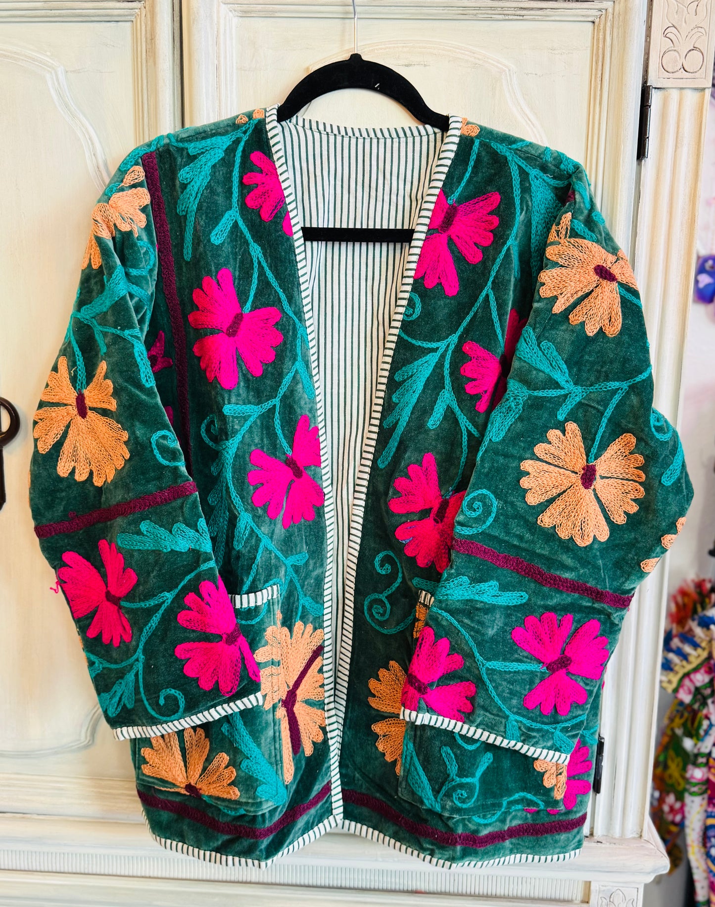 Velvet Embroidered Jacket - Green