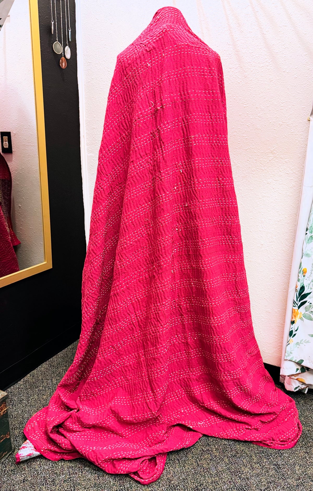 Silk Patchwork Kantha Quilt - Pink- Handmade | Silk | Cotton | Queen | King