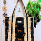 Black Cheetah Silhouette Reversible Quilted Tote Bag | Gold Cheetah Hand Block Print Ruffle Tote
